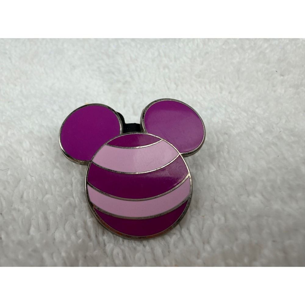 Disney Parks Mickey Mouse Icon Purple Pink Striped Cheshire Cat Trading Pin